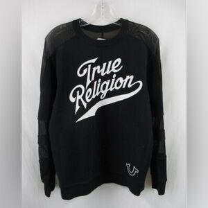 True Religion Black Mesh Baseball Crewneck Size S